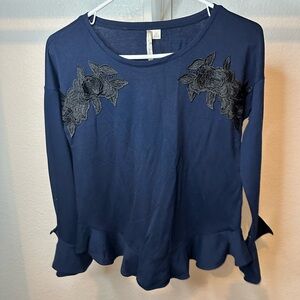 LC Lauren Conrad Blue Embellished Ruffled Blouse